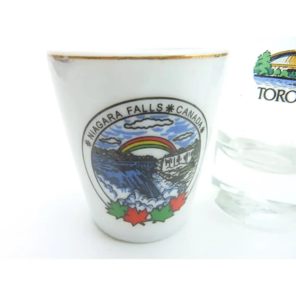 Vintage Niagara Falls Canada Souvenir + Toronto Canada Shot Glass